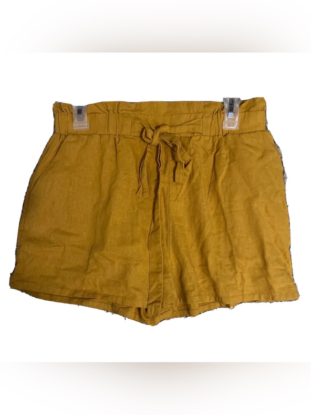 Papaya Mustard High-Waist Paperbag Tie-Waist Shorts